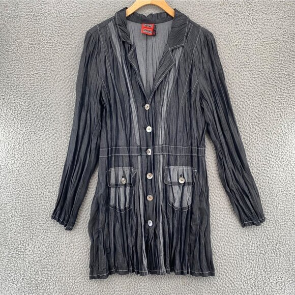 Simon Chang Blazer Womens 14 Gray Pleated Button Up Pockets Lightweight Office - Picture 1 of 10